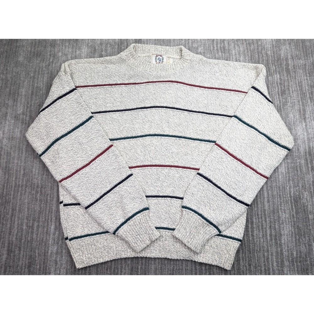 Vintage Sears Sweater Adult Large Striped Heavy Knit Sweatshirt 90s Made in USA